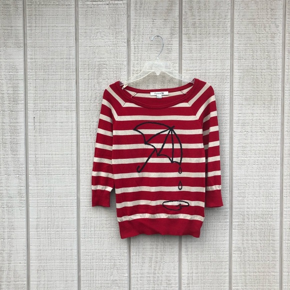Forever 21 Sweaters - Forever 21 red & cream stripe umbrella sweater, SP